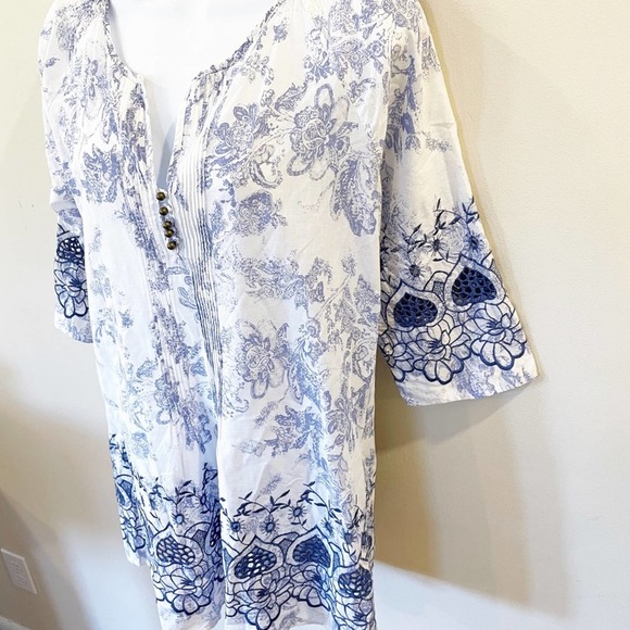 Soft Surroundings White & Blue Print Tunic Top S - Picture 3 of 11
